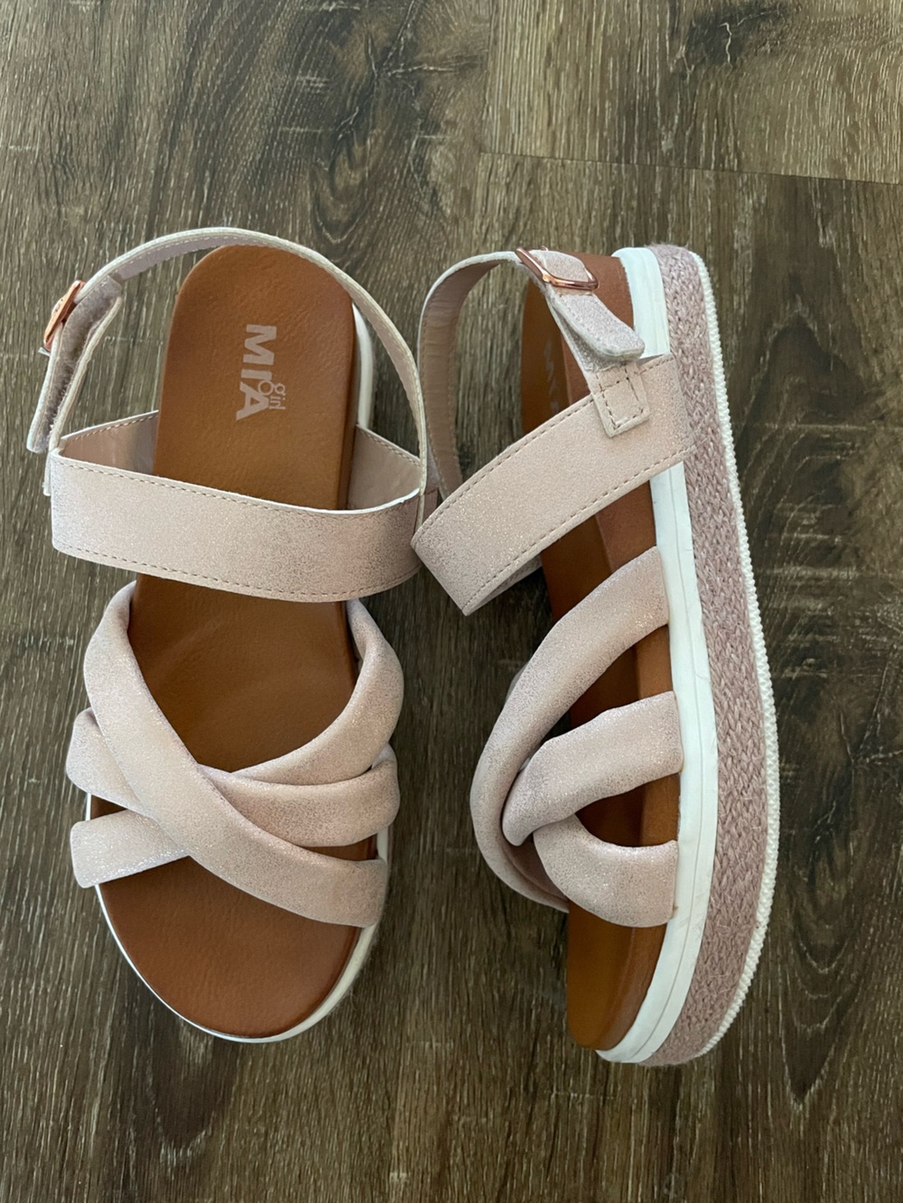 MIA Blush Pink Crisscross Platform Sandal with Ankle Strap
